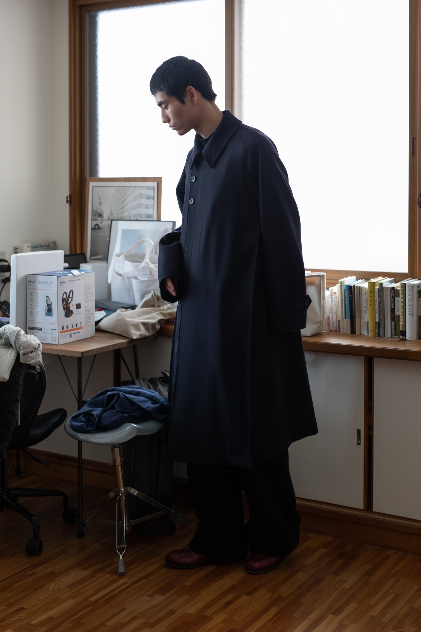 Call - CL_AW23_CO_01 / SIDE PLEATS OVER COAT - Black knit